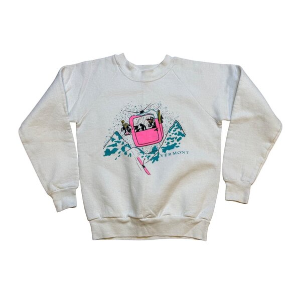 Vintage 90s Kids Vermont Graphic Sking Cows Crewneck Sweatshirt 10/12 M - Picture 1 of 5